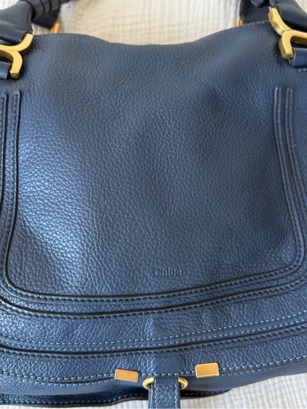 CHLOE Blue Leather Large Marcie Satchel Bag